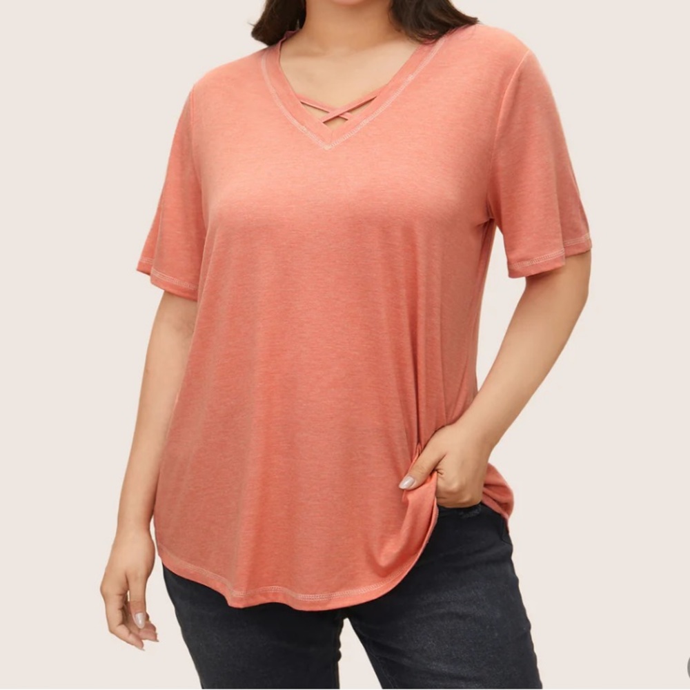 BloomChic Orange Heather Cross Neck Short Sleeve Top Size Large